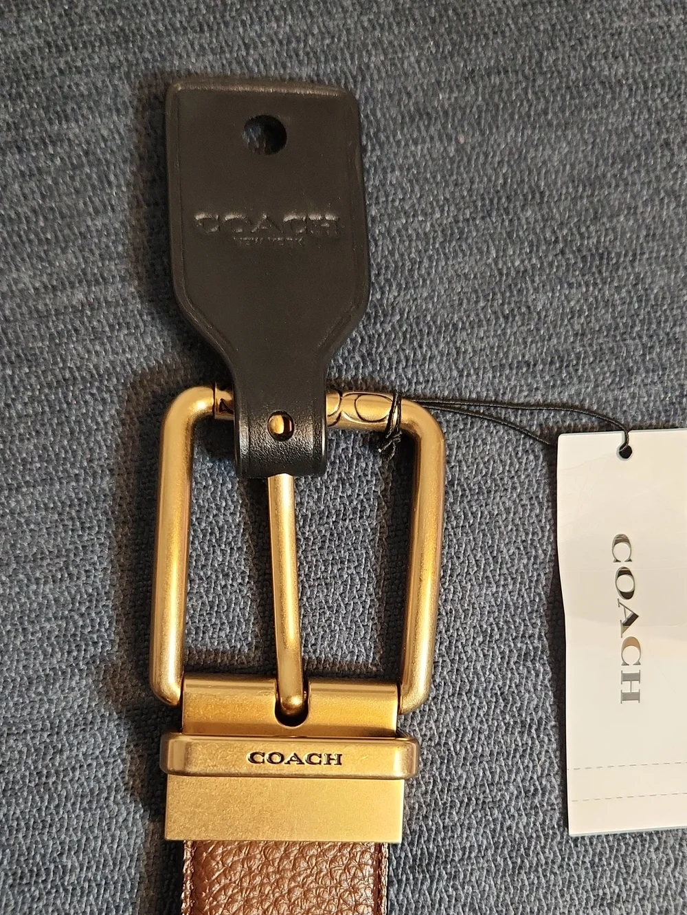 Coach Reversible Cut-to-Size Dark Saddle/Black Leather  Belt with Gold Buckle